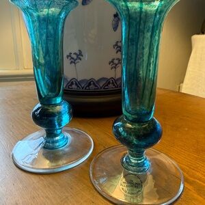 Blue Glass bud vases from England